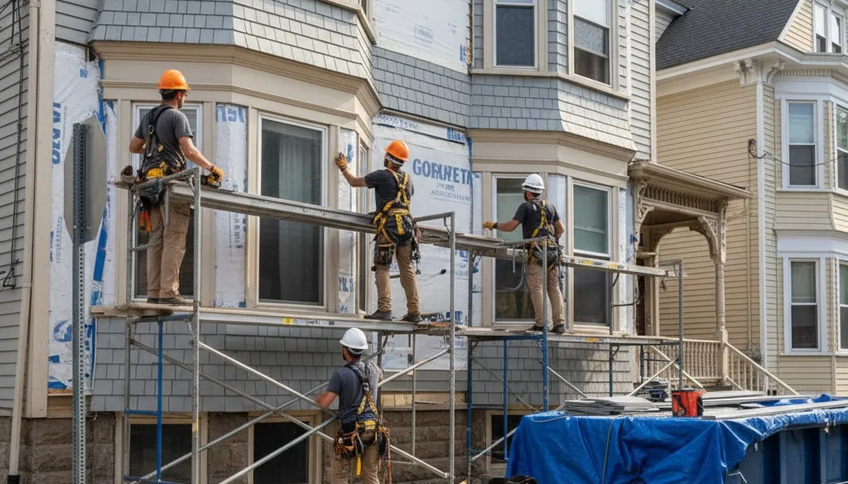 Vinyl siding installation by Medford, MA siding contractors for residential homes